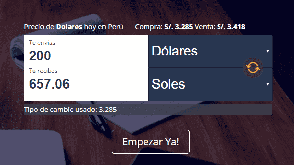 cambio de dolares con calculadora
