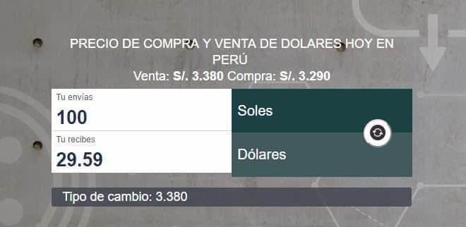 Precio de compra y precio de venta del dolar en Peru